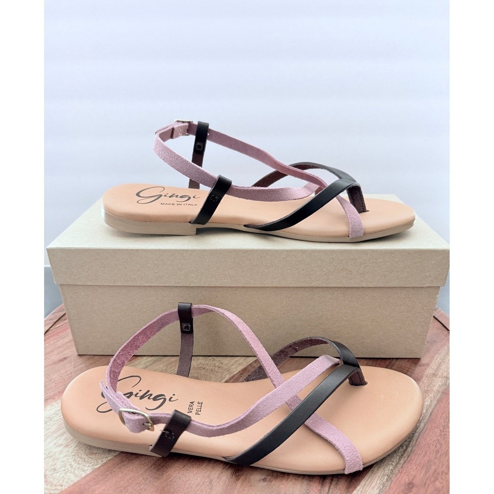 Gingi Strappy Sandals Women 38 Brown Pink  New Italian Leather Flat 3952